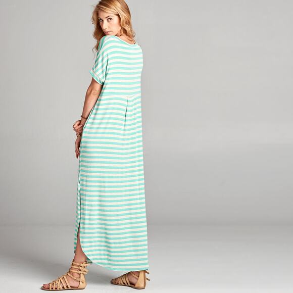 Love, Kuza Mint Oat Striped Maxi Dress Small - Picture 2 of 12